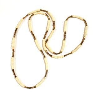Elegant Gold tone & Cream Beaded Long Necklace - Stylish Women's Fashion Jewelry